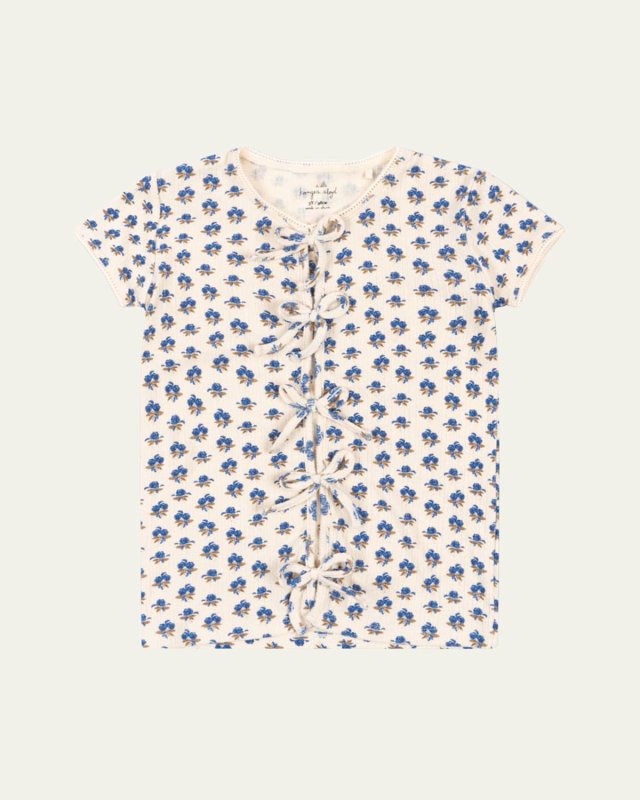 Girl's Mulli Floral-Print Bow Shirt, Size 2-10